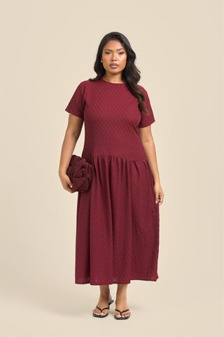 Curve Textured Drop Waist Smock Dress