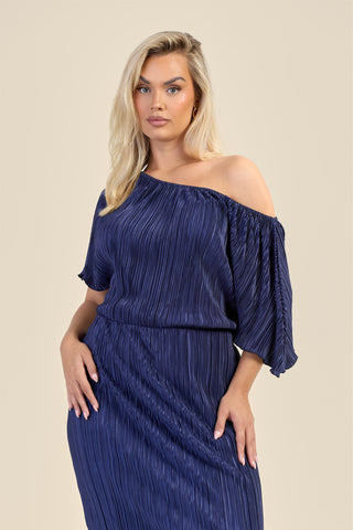 Curve Plisse Drop Shoulder Midaxi Dress