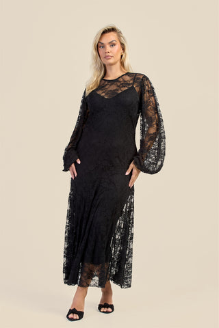 Curve Lace Balloon Sleeve Maxi Dress
