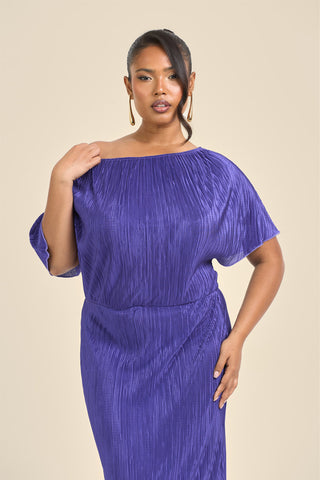 Curve Drop Shoulder Plisse Midaxi Dress