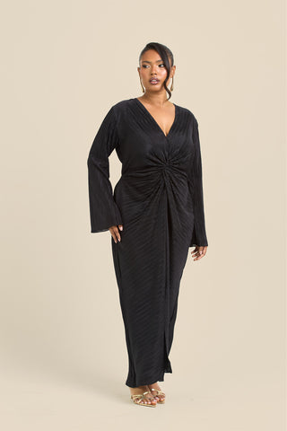 Curve Twist Front Flare Sleeve Plisse Midaxi Dress