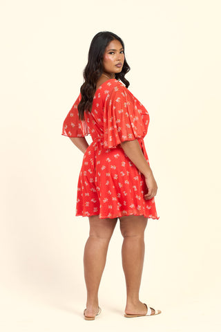 Curve Wrap Front Ditsy Floral Belted Playsuit