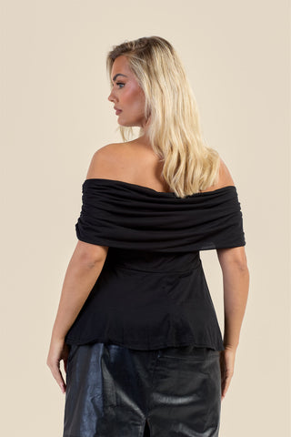 Curve Gathered Bardot Peplum Top