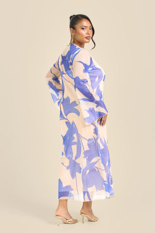 Curve Swing Style Floral Abstract Mesh Midaxi Dress