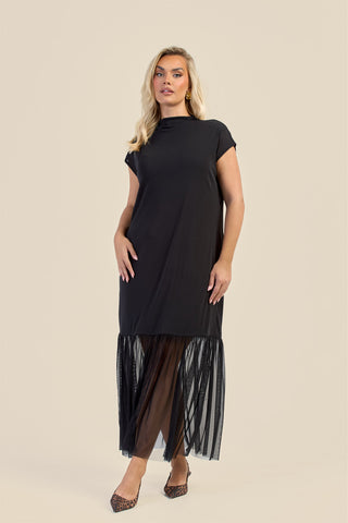 Curve Capped Sleeve Mesh Hem Maxi Dress