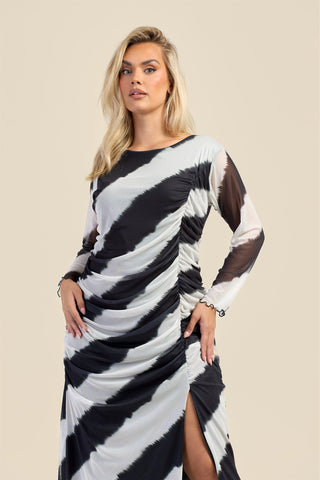 Curve Monochrome Ruched Detail Mesh Midaxi Dress