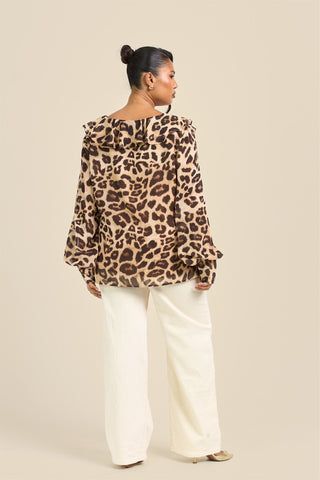 Curve Ruffle Leopard Chiffon Blouse