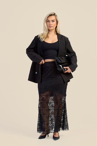 Curve Half Lined Lace Godet Detail Maxi Skirt