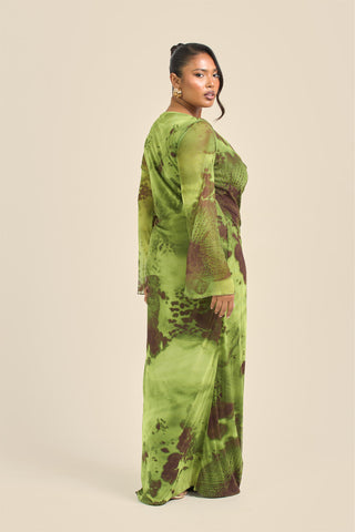 Curve Abstract Blurred Floral Cowl Neck Maxi Dress