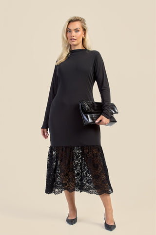 Curve Long Sleeve Drop Hem Dress with Lace