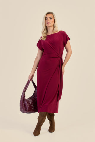 Curve Capped Sleeve Tie Side Midi Dress