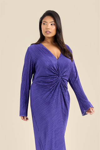 Curve Twist Front Flare Sleeve Plisse Midaxi Dress