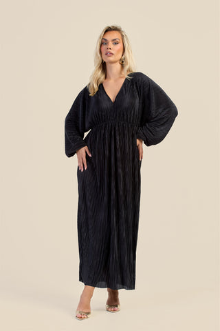 Curve Plisse Balloon Sleeve Maxi Dress