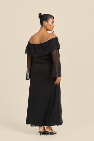 Curve Bardot Plain Mesh Midaxi Dress