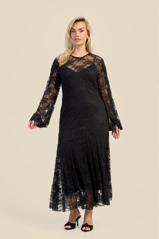 Curve Lace Balloon Sleeve Maxi Dress
