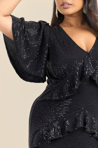 Curve All over Stretch Sequin Ruffle Maxi Dress