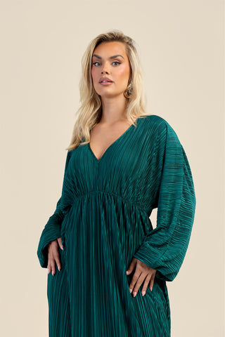 Curve Plisse Balloon Sleeve Maxi Dress