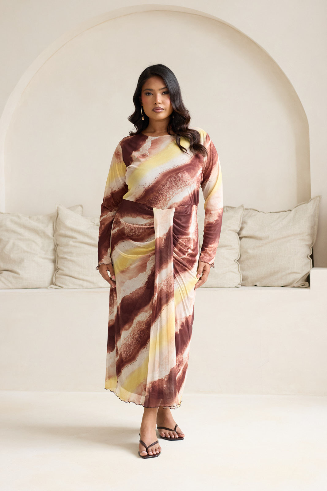 abstract print long sleeve dress Abstract Print Long Sleeve Maxi Dress