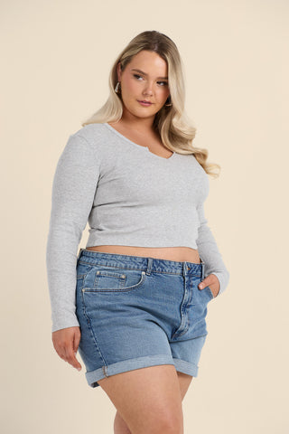 Curve Ribbed Notch Neck Top