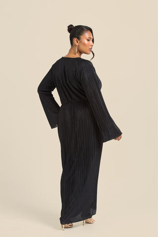 Curve Twist Front Flare Sleeve Plisse Midaxi Dress