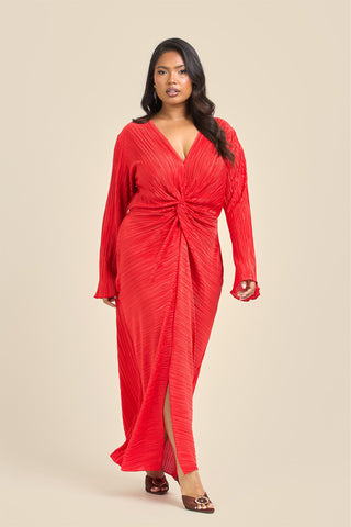 Curve Plisse Twist Front Flare Sleeve Midaxi Dress