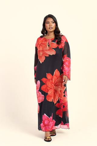 Curve Bold Floral Flare Sleeve Maxi Dress