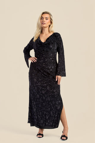 Curve velvet devore cowl neck maxi dress