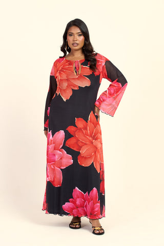 Curve Bold Floral Flare Sleeve Maxi Dress
