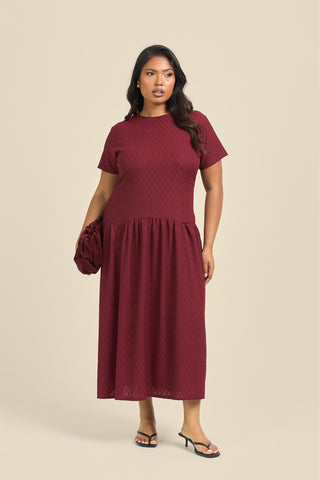 Curve Textured Drop Waist Smock Dress