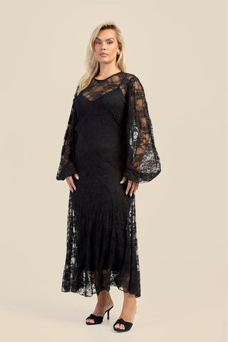 Curve Lace Balloon Sleeve Maxi Dress