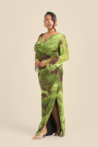 Curve Abstract Blurred Floral Cowl Neck Maxi Dress