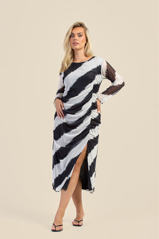 Curve Monochrome Ruched Detail Mesh Midaxi Dress