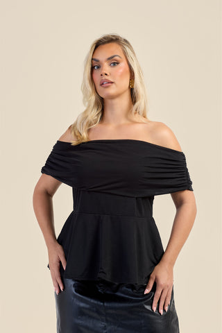 Curve Gathered Bardot Peplum Top