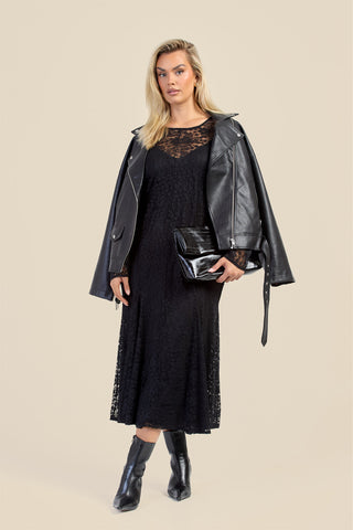 Curve Long Sleeve Lace Godet Hem Midaxi Dress