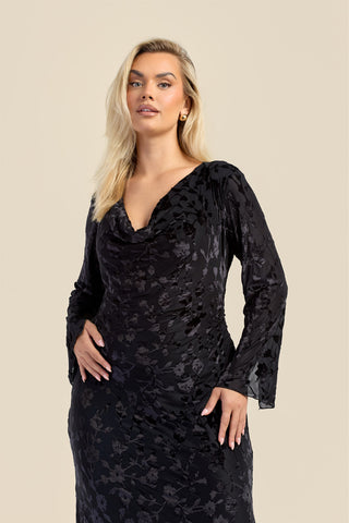 Curve velvet devore cowl neck maxi dress