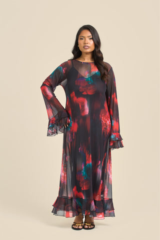 CURVE RUFFLE SWING STYLE LOOSE FIT MAXI DRESS