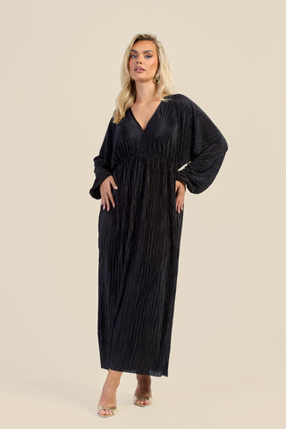 Curve Plisse Balloon Sleeve Maxi Dress