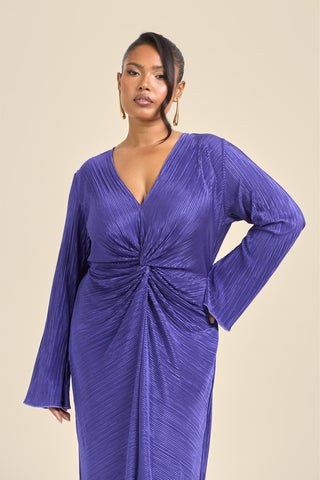Curve Twist Front Flare Sleeve Plisse Midaxi Dress