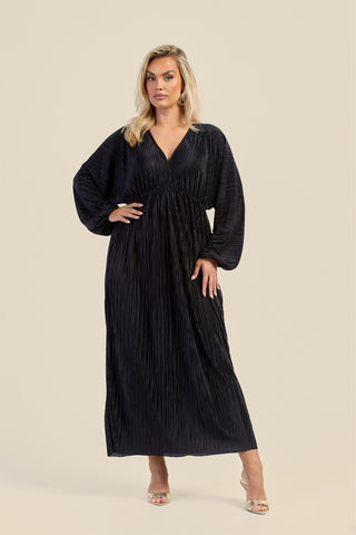 Curve Plisse Balloon Sleeve Maxi Dress