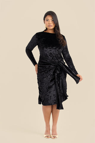 Curve crushed velvet tie front draped midaxi dress
