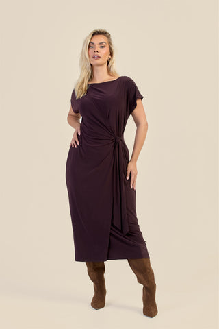 Curve Capped Sleeve Tie Side Midi Dress