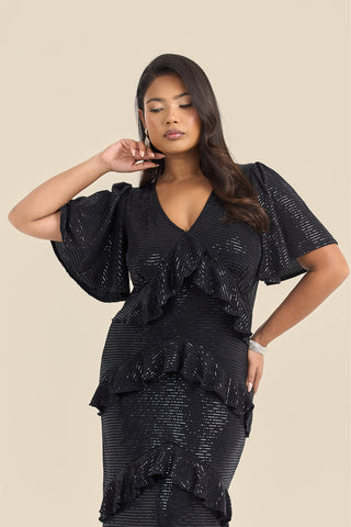 Curve All over Stretch Sequin Ruffle Maxi Dress