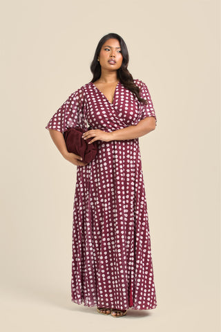 Curve Angel Sleeve Wrap Front Polka Dot Maxi Dress