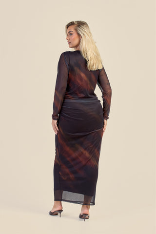 Curve Ombre Stripe Ruched Mesh Midaxi Dress