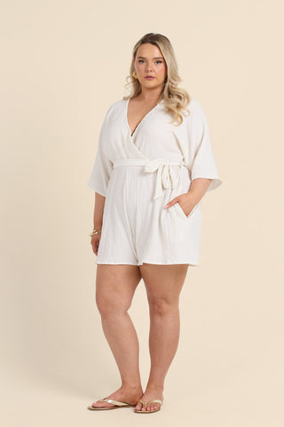 Curve Textured Tie Belt Resort Playsuit
