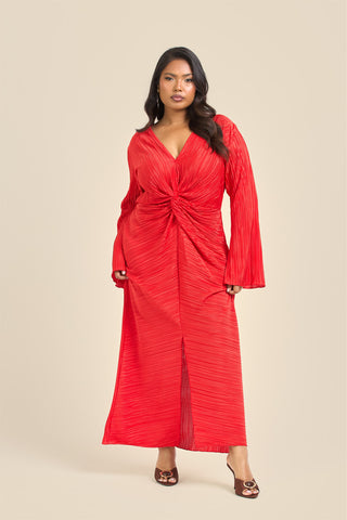 Curve Plisse Twist Front Flare Sleeve Midaxi Dress