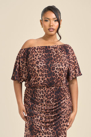 Curve Leopard Print Drop Shoulder Mesh Midi Dress