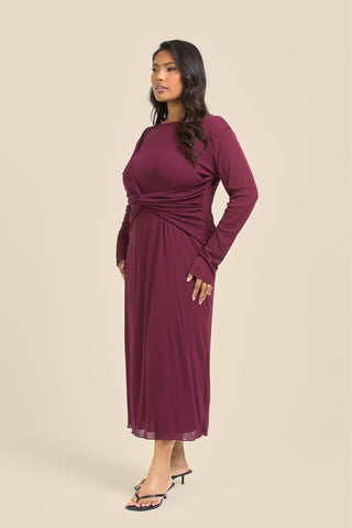 Curve Twisted Bodice Midi Dress In Knitted Textured Jersey
