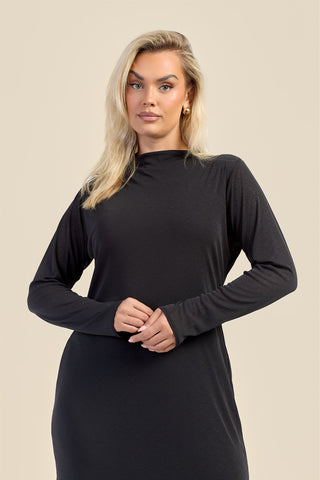 Curve Long Sleeve Drop Hem Dress with Lace