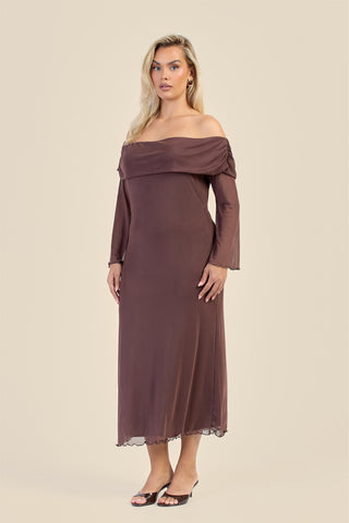 Curve Bardot Plain Mesh Midaxi Dress